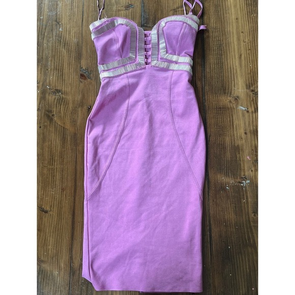 Fashion Nova Dresses & Skirts - Fashion Nova Orchid Pink Bandage Midi Dress Silver Trim Sweetheart Neck Small